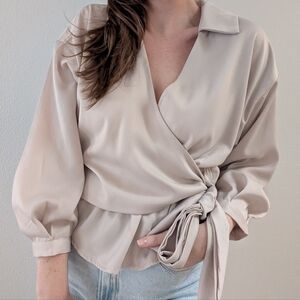 DISSH Beige Satin Wrap Blouse | 8